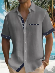 2024 new summer shirt men's Hawaiian shirt casual fashion street short -sleeved beach resort men's pocket shirt - Image 5