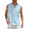 Men's Cotton Linen Vest Shirt Casual Sleeveless Tie Beach Hippie Top Boho Renaissance Pirate Robe Solid Color - Image 4