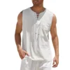 Men's Cotton Linen Vest Shirt Casual Sleeveless Tie Beach Hippie Top Boho Renaissance Pirate Robe Solid Color - Image 3