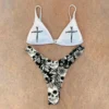 New Black And White Sexy Goth Emo Women Two-piece Skull Print Bikini Suit Split Bathing Suit High Waist Gothic Swimsuit Beach - Image 2