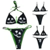 2 Pieces Ladies Swimwear Goth Letter Patterns Print Spaghetti Strap Bikini Tops Panties for Women Swimming Suit Beach Wear - Image 2