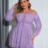 Cinemore Plus Size Dresses for Women Sexy Off Shoulder Lace Up A Line Mini Lace Dress Chic Elegant Woman Dress Long Sleeves 1102