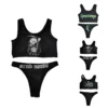 2 Pieces Ladies Swimwear Goth Letter Patterns Print Spaghetti Strap Bikini Tops Panties for Women Swimming Suit Beach Wear - Image 3
