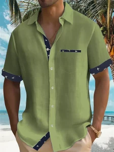 2024 new summer shirt men's Hawaiian shirt casual fashion street short -sleeved beach resort men's pocket shirt - Image 4