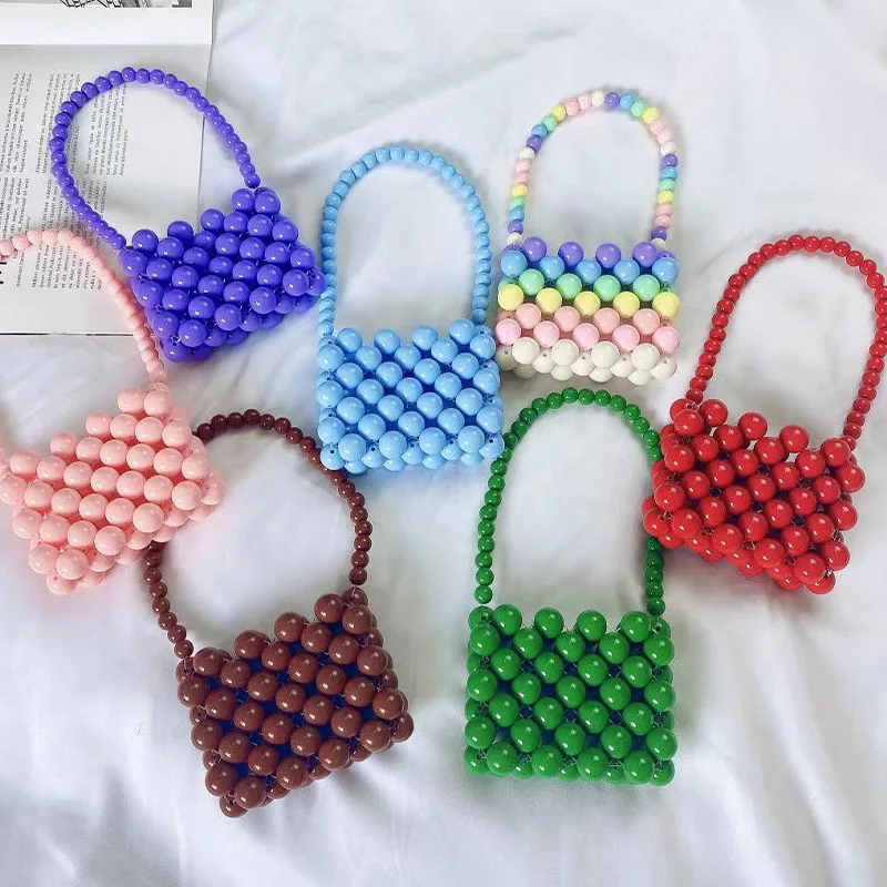 DIY Children's Beaded Bag Handmade Small Woven Pearl Bag Mini Purses and Handbags Luxury Designer for Woman 2021