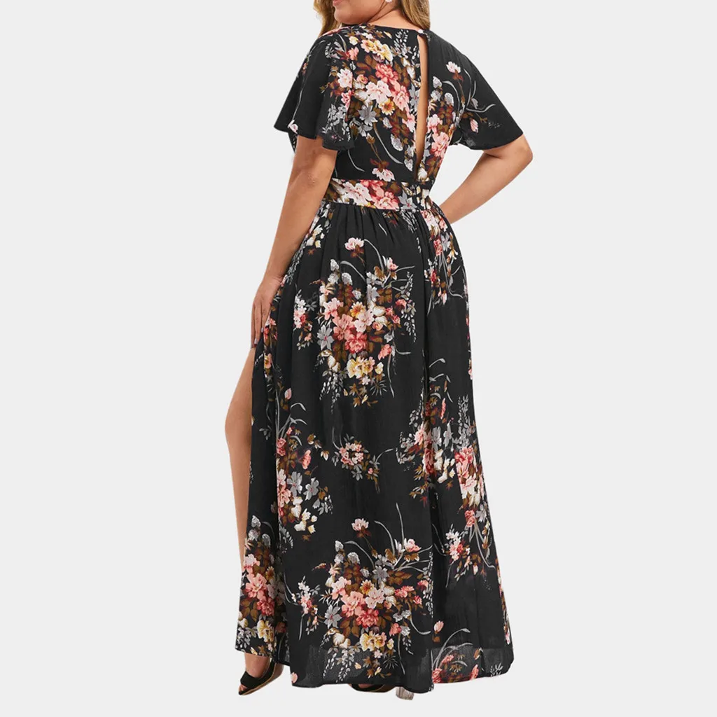 Floral Printed Short Sleeve Boho Maxi Dress Vintage Summer Plus Size Dresses For Women 5XL Elegant V Neck Sundress Vestidos - Image 4