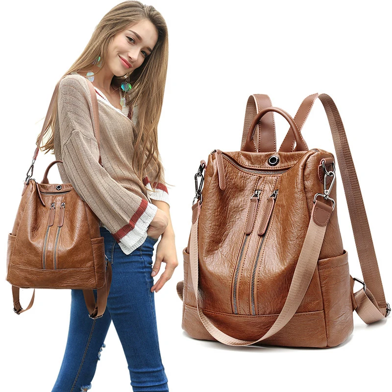2021 Women backpack Leather Backpacks For Girls Solid Travel Luxury Designer Backpack Ladies Sac A Dos Female Pack