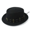 Pork Pie Hat for Men Women with Punk Belt Fashion Wool Fedora Trilby Fascinator Hat Pop Church Hat Size 58CM - Image 3