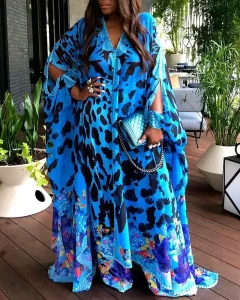 2021 African Print Dashiki Clothes Africain Boubou Femme Plus Size Women Dress Batwing Sleeve Ankara Dresses Girl Party Dress - Image 3