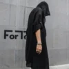 Nightclub DJ singer punk rock hip hop long shirt black hooded cloak cardigan men linen oversize blouse gothic vintage streetwear - Image 3