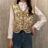 Women Vintage Hollow Out Crochet Crop Top Vest Embroidery Floral Sleeveless Jacket Cardigan Button Down Boho Hippie Casual New - Image 3