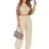 Summer Elegant Women Two Piece Set Fashion O-Neck Slim Tops And Wide Leg Pants Suits For Ladies Casual Floral Print Chic Outfits - Image 2