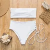 White push up swimsuit 2023 Summer beach sexy bikini set High Waist solid swimming suit for women swimwear Bandeau bathing suit - Image 3