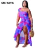 CM.YAYA Women Plus Size Dress Print One Shoulder Sleeveless Asymmetrical Ruffles Splited Long Maxi Dresses Fashion Outfit Summer - Image 3