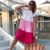 WYBLZ Summer Elegant Patchwork Hit Color Dress Women O Neck Short Sleeve Oversized Casual Midi Dresses Female Sundress Clothes - Image 4