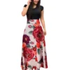 Large Swing Maxi Dress Women Clothing Spring/Autumn Short Sleeve Floral Printed Patchwork Prom Casual Elegant Party Dress - Image 4