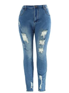 Women's Jeans Ripped Plus Size Mom Jean Distressed Boyfriend Big Size Jean Tapperd Stretchy Elastic Waist Denim Pants ouc711 - Image 4