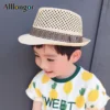 Parent-child Kids Boys Men Straw Hat Sun Protection Fedora New Fashion 2024 Summer Short Sleeve Breathable Sunhat Beach Cap - Image 3