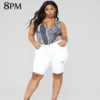 Plus Size Women's Ripped Denim Shorts Destroyed High Waist Stretchy Bermuda Shorts Jeans Sexy Curled Slim Shorts Summer ouc1013 - Image 4