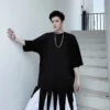 Men Cut Hem Black Short Sleeve Casual T-shirt Male Women Punk Gothic Hip Hop Japan Karajuku Streetwear Teesshirts - Image 4