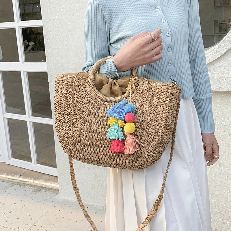 Large Weave Beach Bag Women Handbags Luxury Design Big Tote Bag Square Straw Shoulder Bag Knitted Bolsos De Playa 2021 Woven Sac