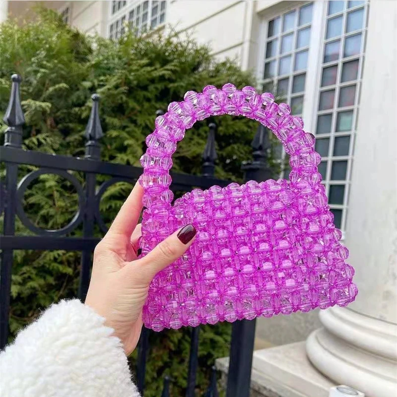 Customized Pearl Bag Designer Brand Clear Acrylic Crystal Stone Handmad Purses and Handbags Ladies Party Bag Women Bags 2021