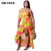 CM.YAYA Women Plus Size Dress Print One Shoulder Sleeveless Asymmetrical Ruffles Splited Long Maxi Dresses Fashion Outfit Summer - Image 2