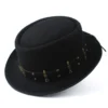 Pork Pie Hat for Men Women with Punk Belt Fashion Wool Fedora Trilby Fascinator Hat Pop Church Hat Size 58CM - Image 2