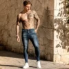 Blue Stretch Skinny Jeans Men Denim Pants Elastic Waist Zipper Fly Solid Color Trousers Harajuku Washed Hip Hop Black Jean Pants - Image 3