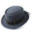 Pork Pie Hat for Men Women with Punk Belt Fashion Wool Fedora Trilby Fascinator Hat Pop Church Hat Size 58CM - Image 4