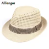 Parent-child Kids Boys Men Straw Hat Sun Protection Fedora New Fashion 2024 Summer Short Sleeve Breathable Sunhat Beach Cap - Image 5