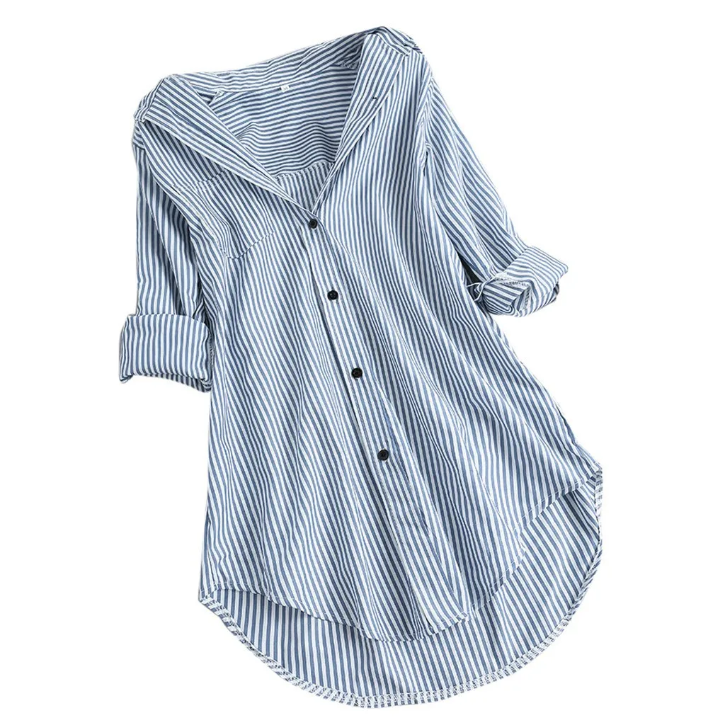5xl Plus Size Spring Shirts For Women Fashion Stripe Button Blouses Casual Turn-down Collar Long Sleeve Tunic Top Блузка Женская