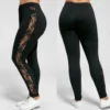 Sexy Womens Ladies Floral Lace Patchwork Side Panel Cut Out Black Empire Leggings Plus Size - Image 4