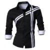 Jeansian Men's Dress Shirts Casual Stylish Long Sleeve Designer Button Down K014 White - Image 5