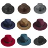 LUCKYLIANJI Vintage Men Women Hard Wool Felt Hat Wide Brim Fedora Trilby Panama Hat Gangster Cap (One Size:58cm) - Image 6