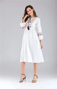 Fashion Ukrainian Embroidered Midi Dress Vyshyvanka Lace Up Boho Ethnic Summer Femme Women Hippie Dresses Hoilday Vestidos Gowns - Image 5