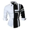 Jeansian Men's Dress Shirts Casual Stylish Long Sleeve Designer Button Down K014 White - Image 4