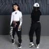 Girls Hip Hop Clothes Black White Dancing Sweatshirt Shirt Top Kids Ballroom Custumes Street Wear Performance Shows Dance Suits - Image 2