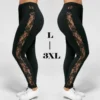 Sexy Womens Ladies Floral Lace Patchwork Side Panel Cut Out Black Empire Leggings Plus Size - Image 3