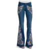 Spring Women Plus Size Multicolor Boho Floral Embroidery Long Flare Jeans 3XL 4XL Highstreet Wide Leg Bell-bottom Denim Pants - Image 4