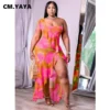 CM.YAYA Women Plus Size Dress Print One Shoulder Sleeveless Asymmetrical Ruffles Splited Long Maxi Dresses Fashion Outfit Summer - Image 4