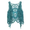 Jastie Hippie Froral Patch Design Vest Retro Vintage Crochet Summer Beach Cover Up Top Asymmetric Open Stitch Kimono Cardigain - Image 6