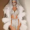White nightclub stage performance clothing Women singer stage dance wear sexy party girl show costume dj outfit