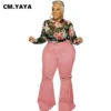 CM.YAYA Plus Size Jeans Solid Mid Waist Zipper Ripped Hole Skinny Long Flare Denim Pants Fashion High Streetwear Autumn 2021 - Image 5