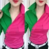 Oblique Placket Chic Color Matching Blouses Women Shirt Lapel long sleeve Patchwork Color Contrast Streetwear Female Blusa Shirt - Image 3