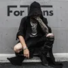 Nightclub DJ singer punk rock hip hop long shirt black hooded cloak cardigan men linen oversize blouse gothic vintage streetwear - Image 4