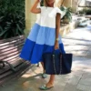 WYBLZ Summer Elegant Patchwork Hit Color Dress Women O Neck Short Sleeve Oversized Casual Midi Dresses Female Sundress Clothes - Image 3