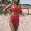 White push up swimsuit 2023 Summer beach sexy bikini set High Waist solid swimming suit for women swimwear Bandeau bathing suit - Image 5