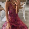 Women Boho Vintage Maxi Dress Loose Flora Print Deep V Neck High Waist Dresses Spaghetti Strap Summer Retro Vestidos Clothes - Image 5