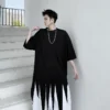 Men Cut Hem Black Short Sleeve Casual T-shirt Male Women Punk Gothic Hip Hop Japan Karajuku Streetwear Teesshirts - Image 5